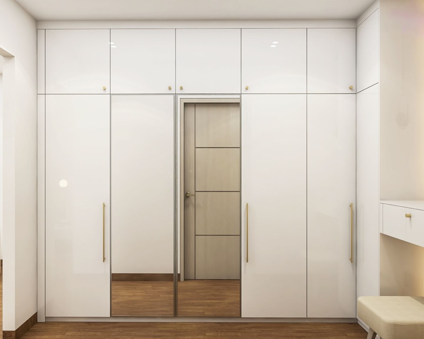Frosty White 6-Door Wardrobe Design With Mirror - Livspace