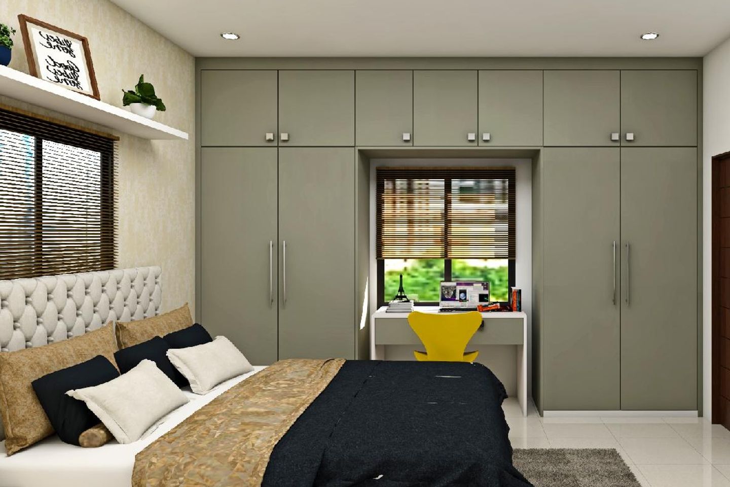 12x12 Ft Kids Room Design With Beige Wallpaper - Livspace