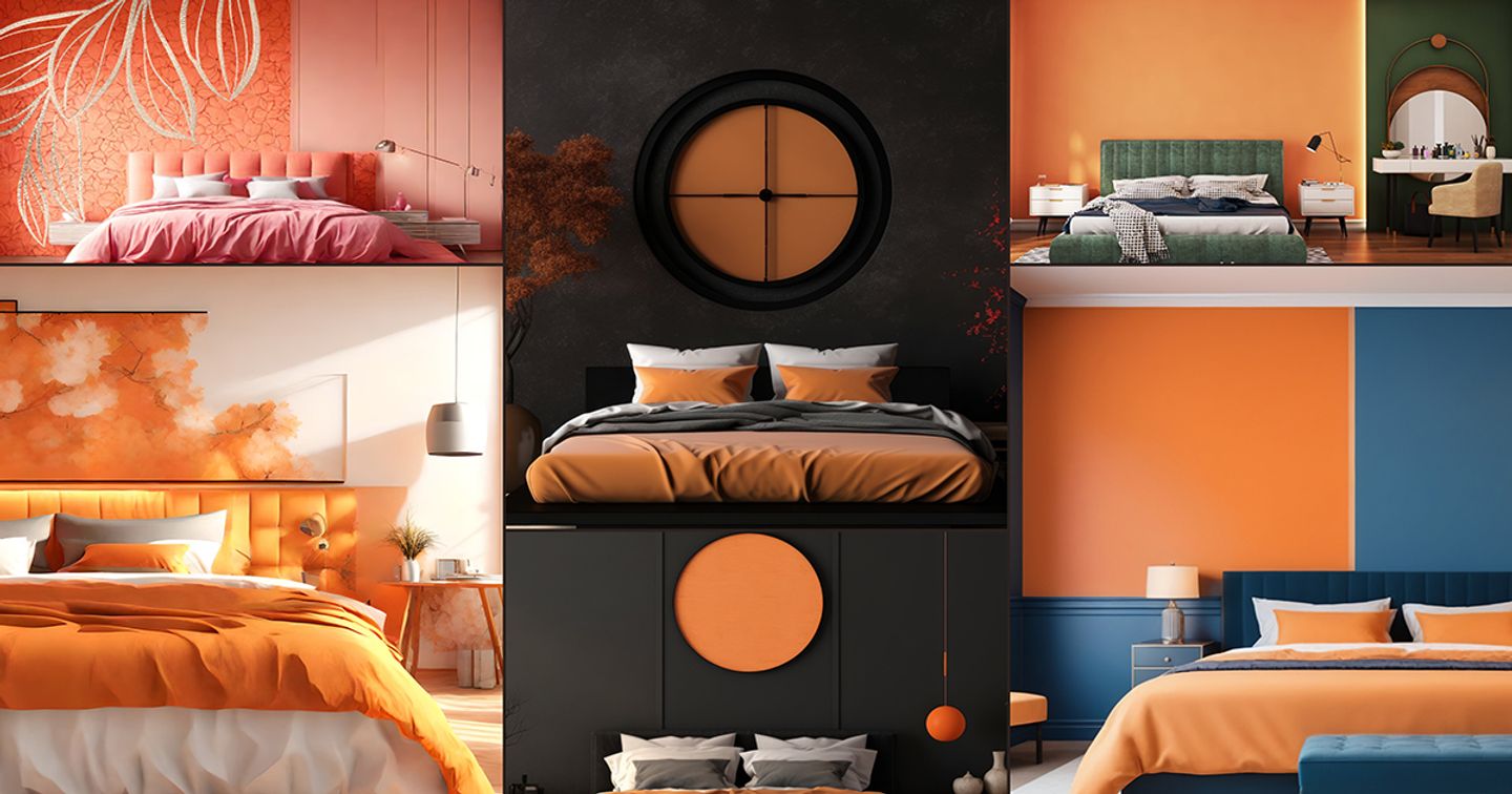 orange two colour combination for bedroom walls