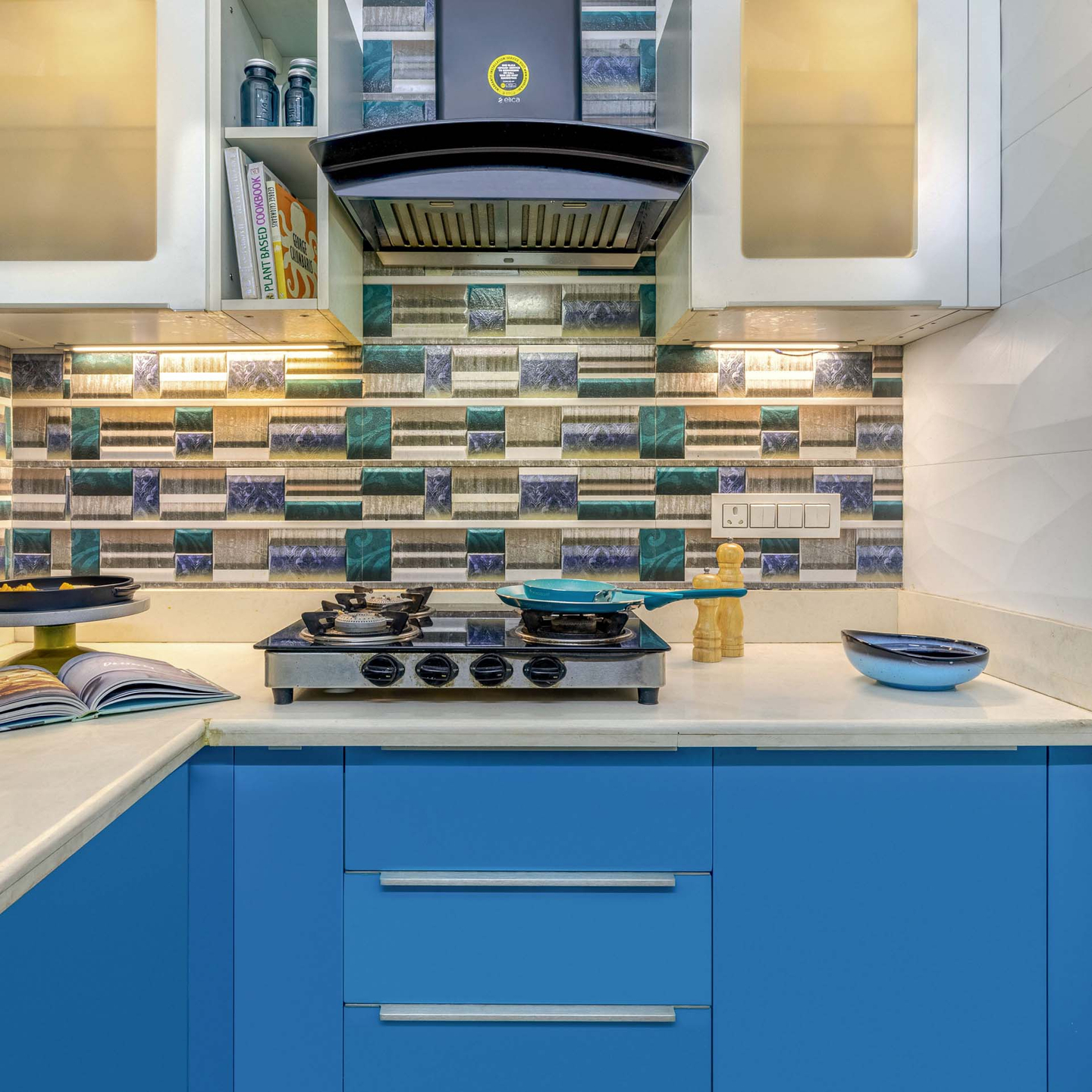 Glossy Kitchen Tile Design With A Ceramic Dado Livspace