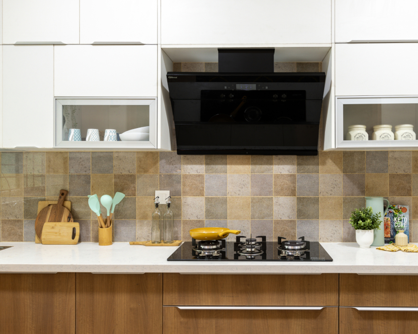 Grey And Brown Kitchen Tiles Design Livspace