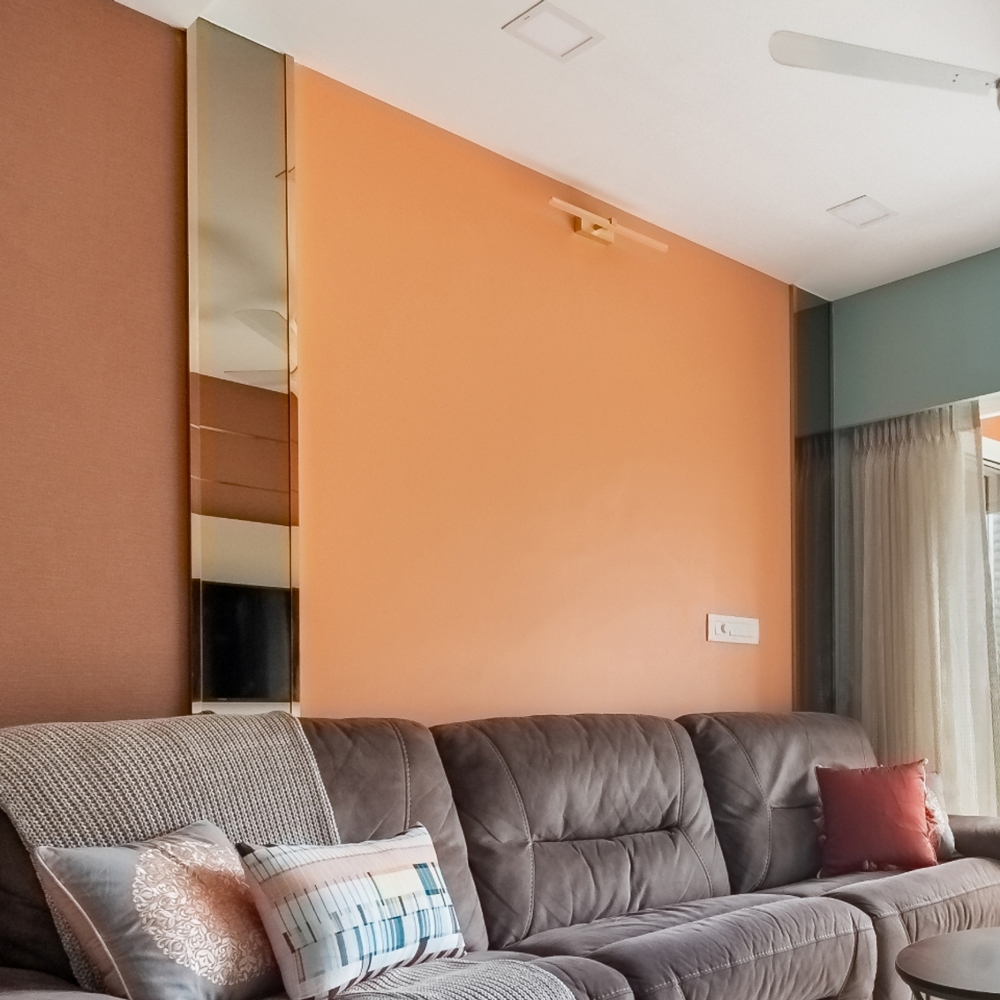 Bright Orange Living Room Wall Paint Design Livspace