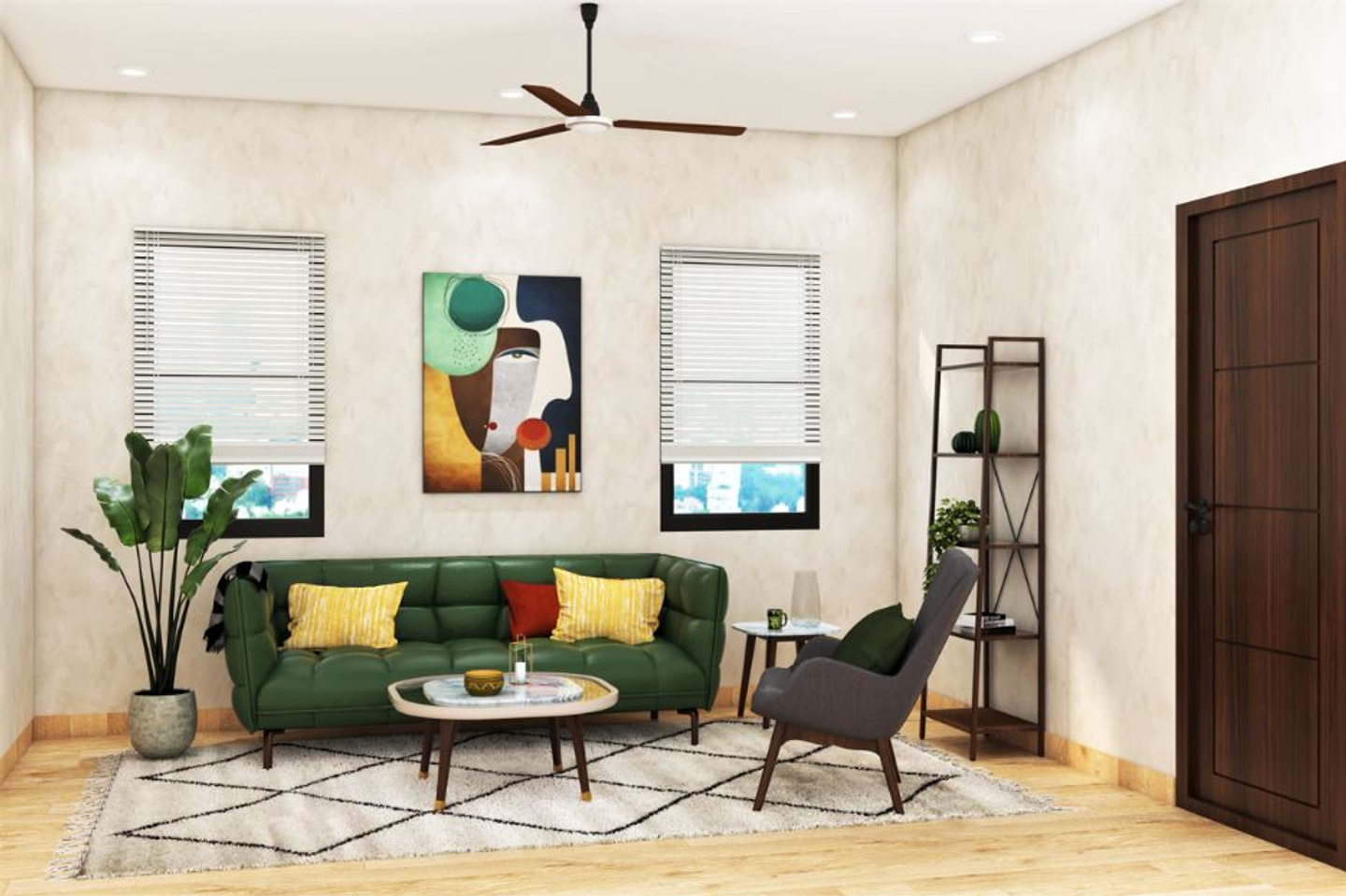 Illustration of Textured Living Room Wall With Penthouse View