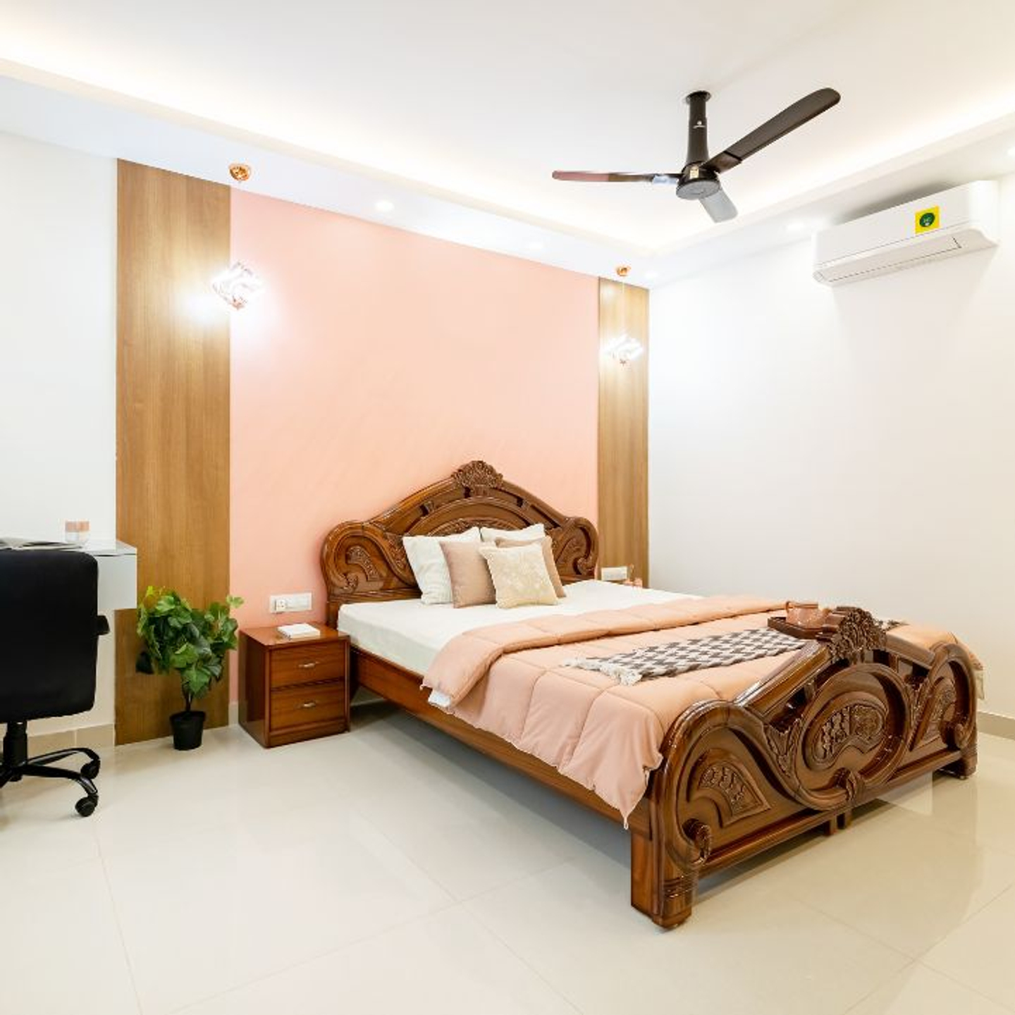 Pink Wall Paint With Pendant Lights Livspace