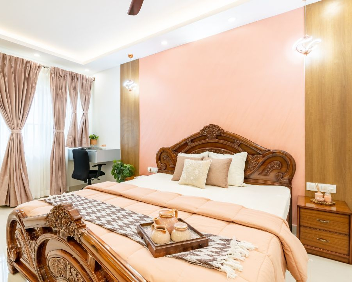 Pink Wall Paint With Pendant Lights Livspace