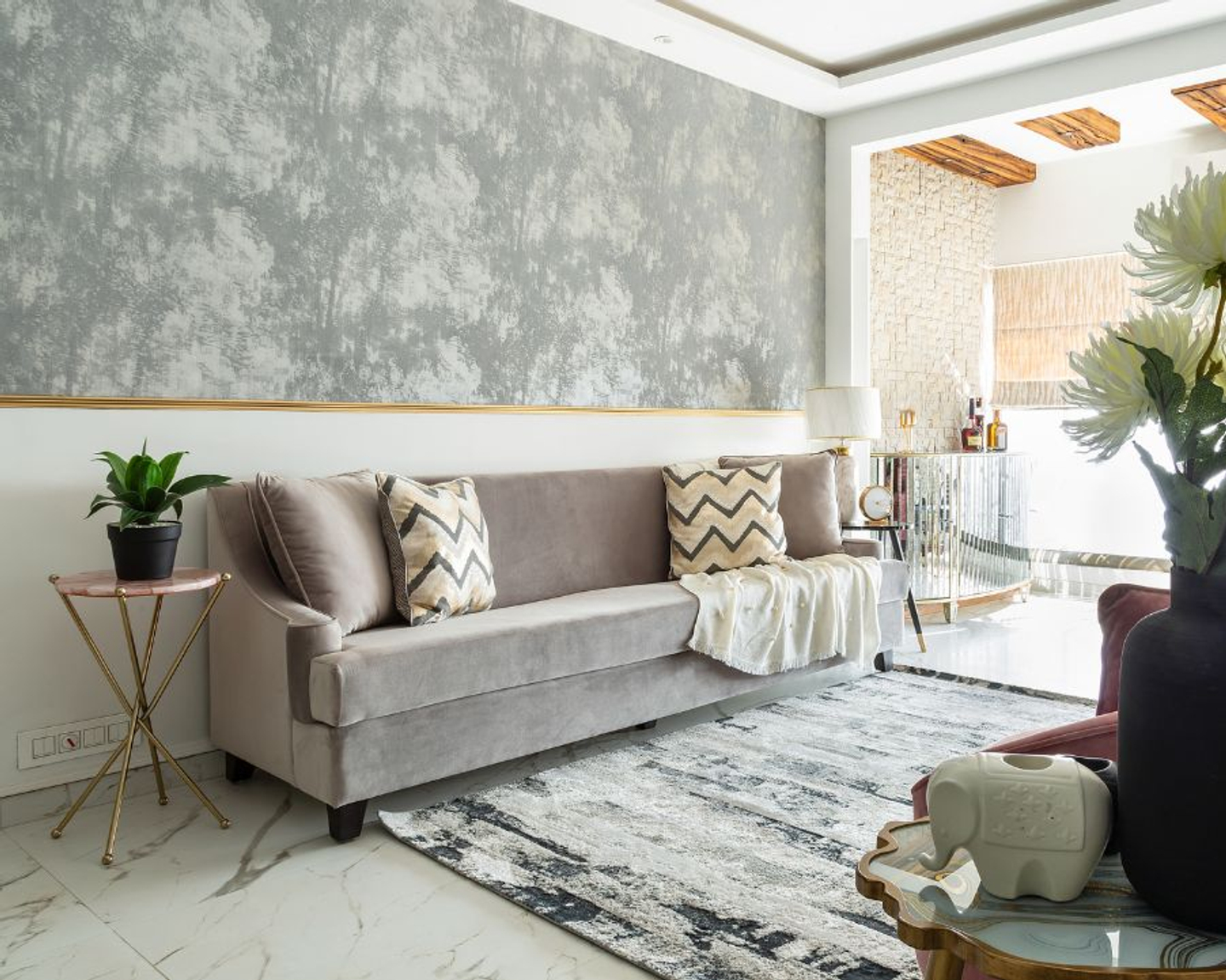 Living Room Wall Paint With An Exposed Concrete Texture | Livspace