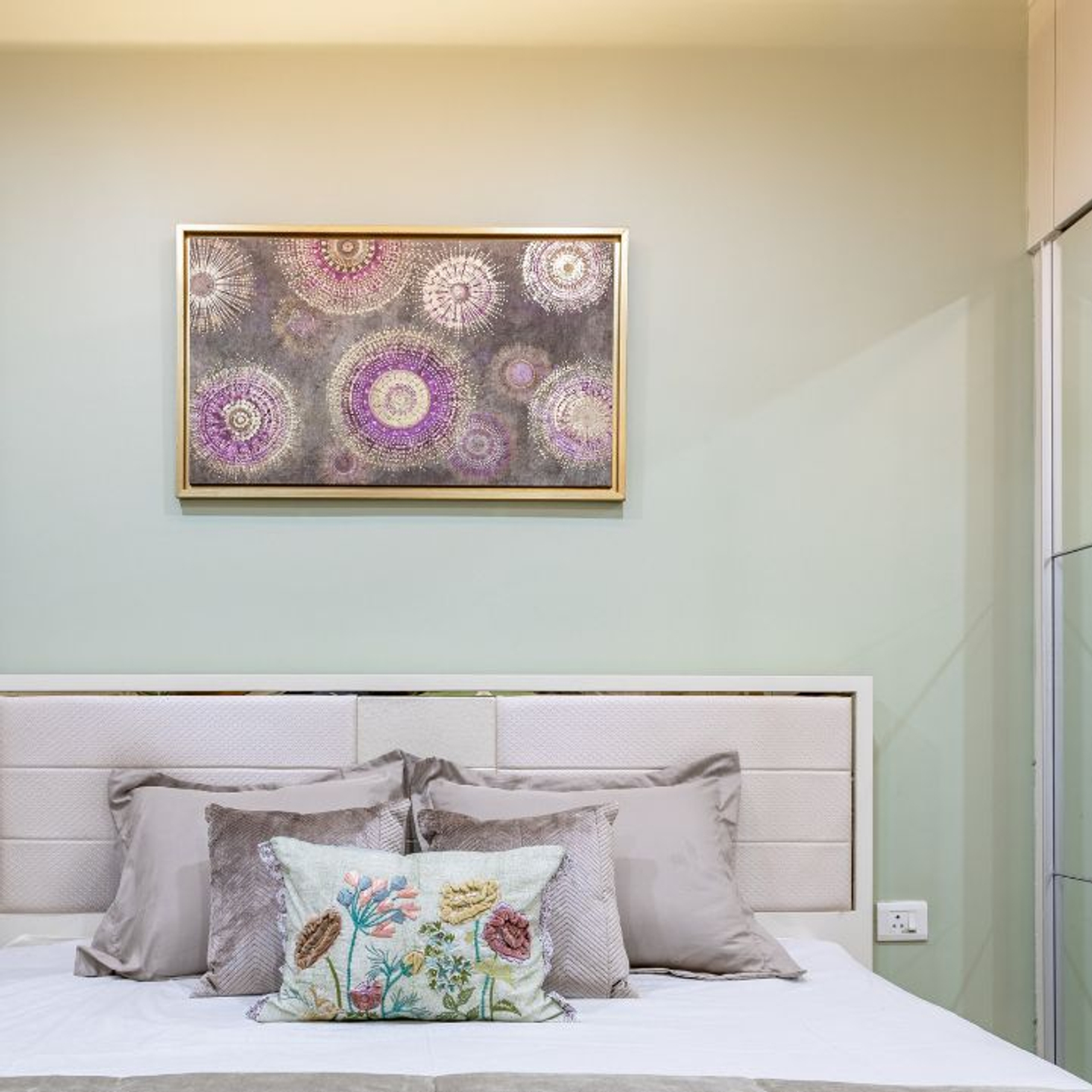 Pastel Green Wall Paint Design With Framed Art Livspace
