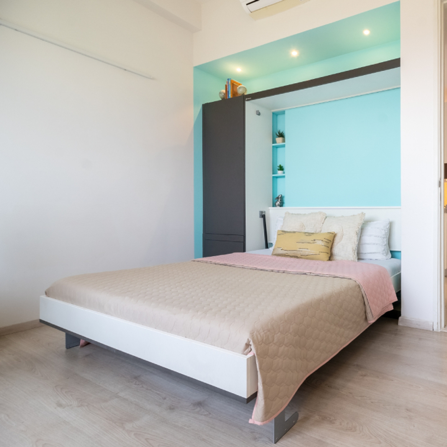 Blue Wall Paint Design For Bed Back Walls | Livspace