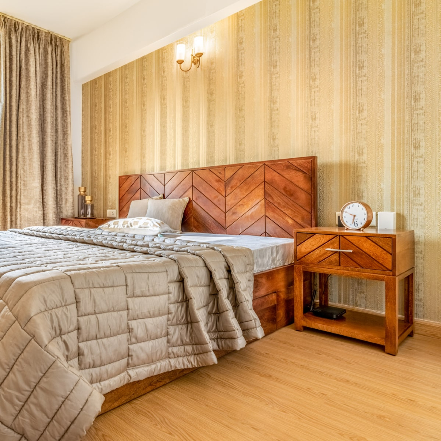 Image showcasing Understated Bedroom Wallpaper With Vertical Grains | Livspace