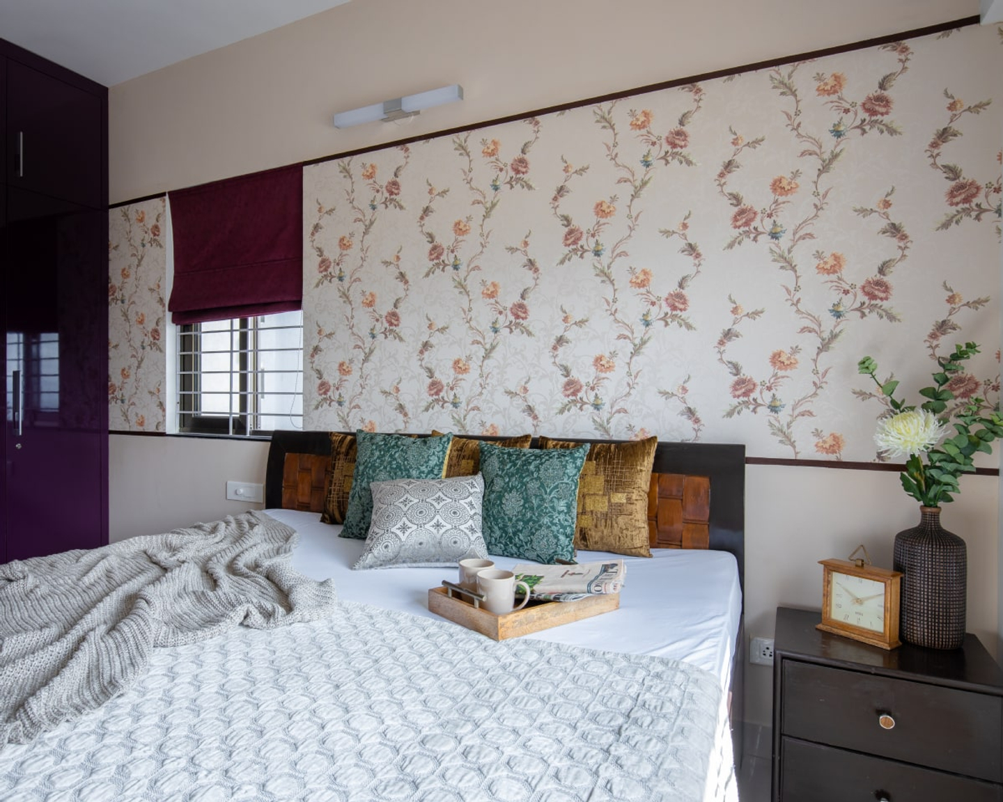 Light-Coloured Floral Wallpaper Design For Bedrooms | Livspace