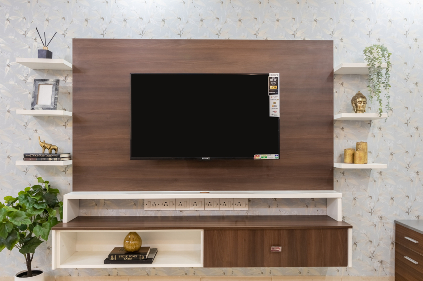 White And Pink Living Room Wallpaper Livspace