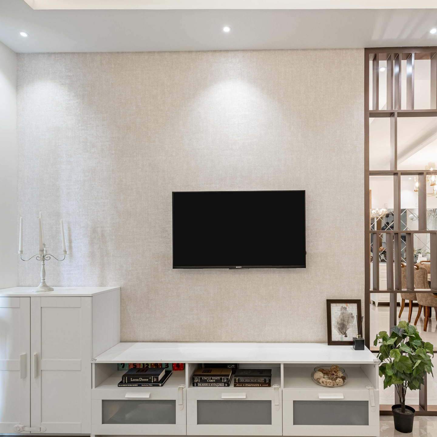 Living Room Wallpaper Design With A Textured Finish Livspace