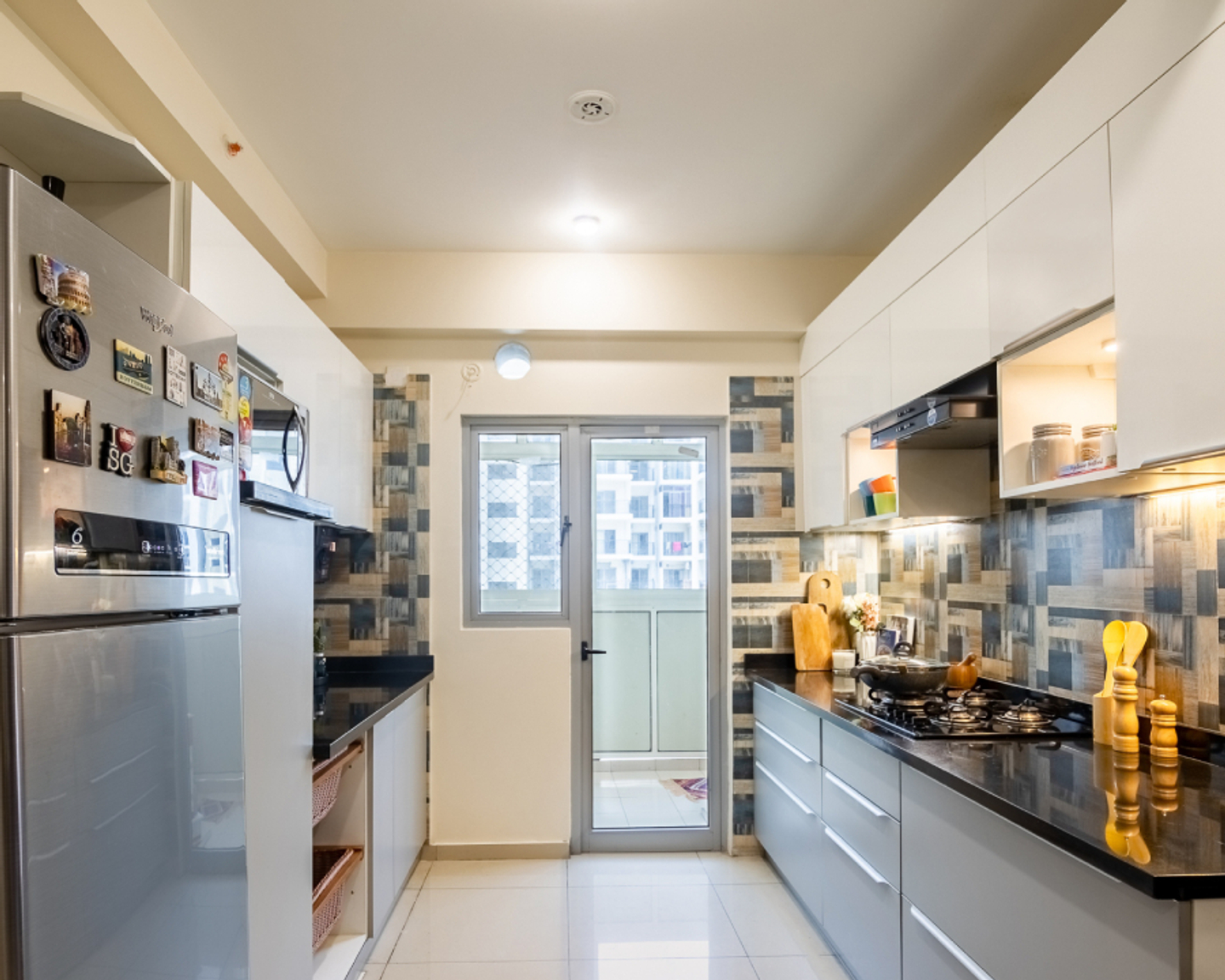 Grey And White Kitchen Window Design Livspace