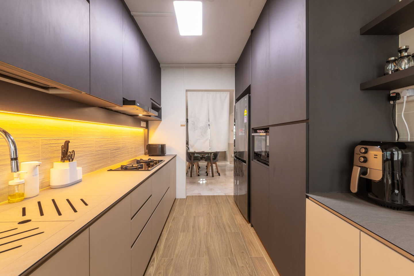 Grey And Beige Minimalist Kitchen Design - Livspace