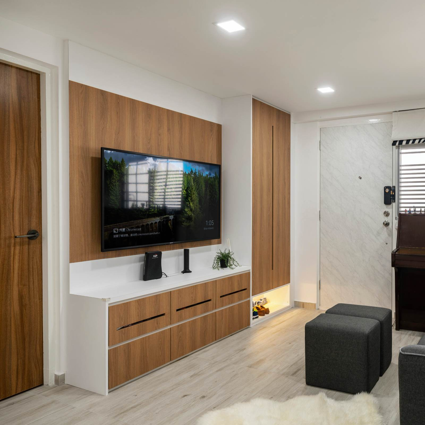 Wooden Laminate Design For Living Rooms - Livspace