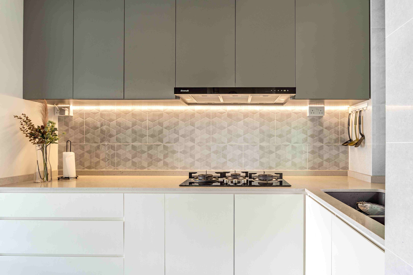 Monochromatic Grey Kitchen Backsplash Livspace