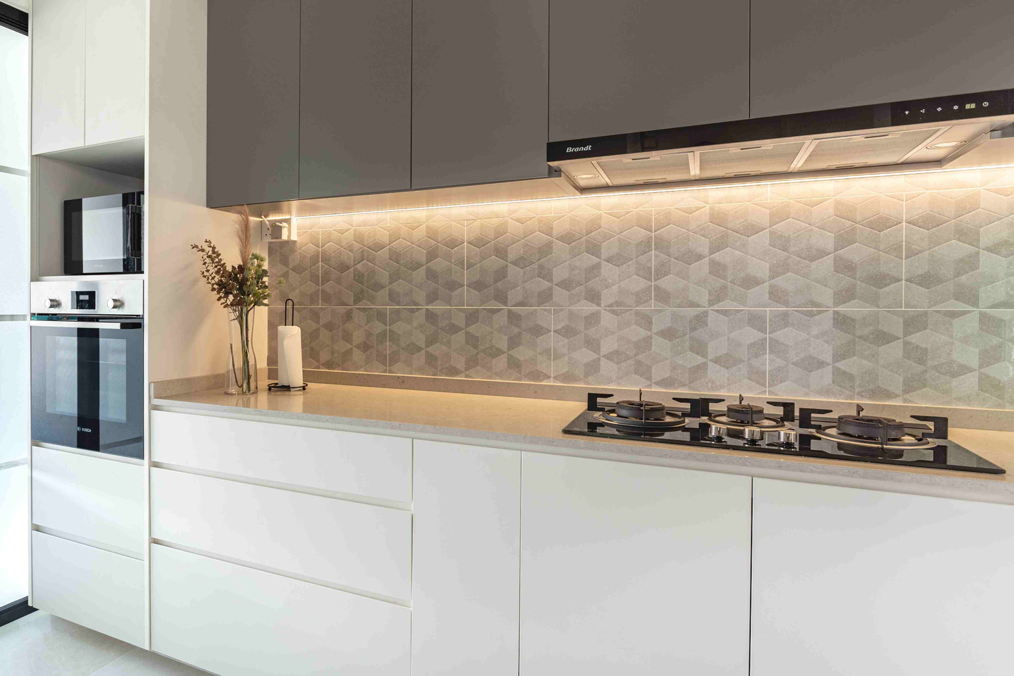 Monochromatic Grey Kitchen Backsplash Livspace