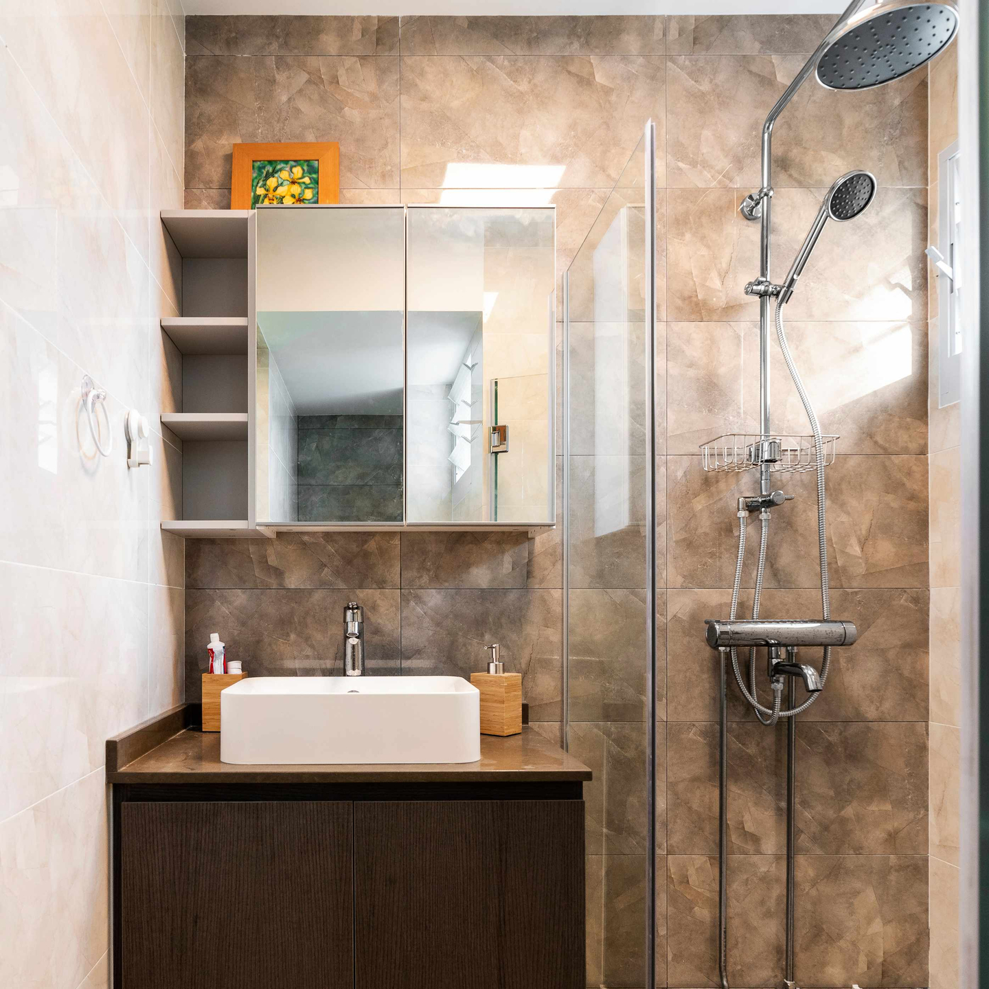Contemporary Brown Porcelain Wall Tiles Design For Bathrooms