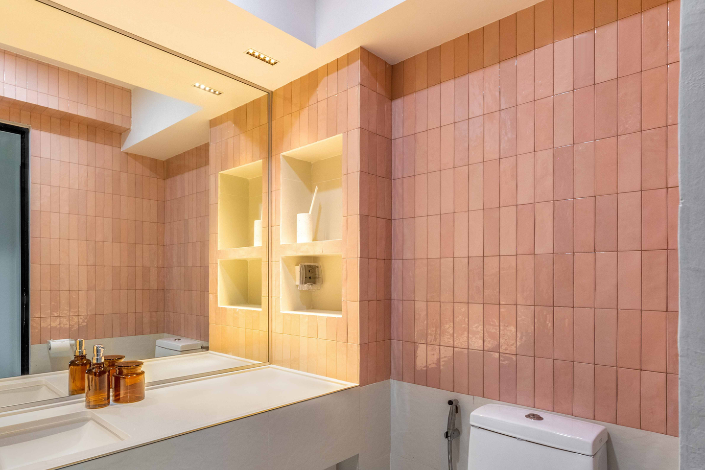 Glossy Pink Tiles Design - Livspace