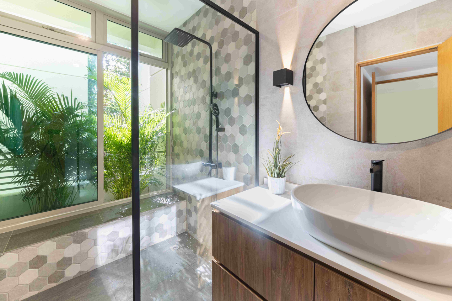 Modern Beige Bathroom Wall Tiles - Livspace