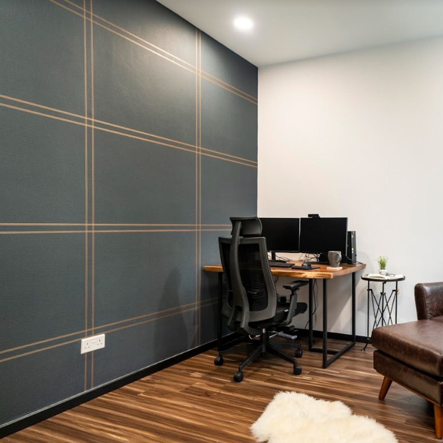 Charcoal Grey Matt Finish With Golden Lines Wall Paint Livspace