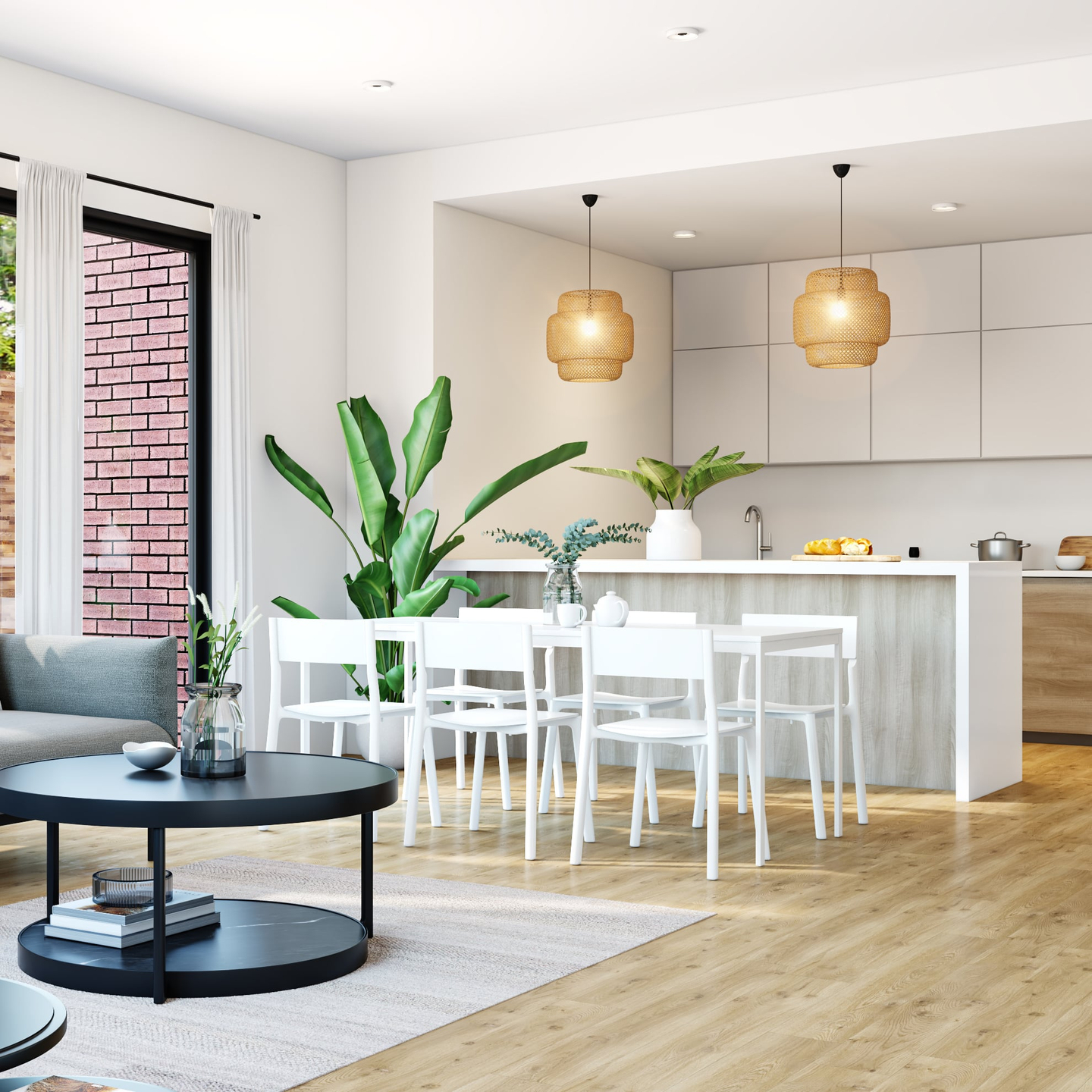 Spacious White Themed Dining Hall Design - Livspace