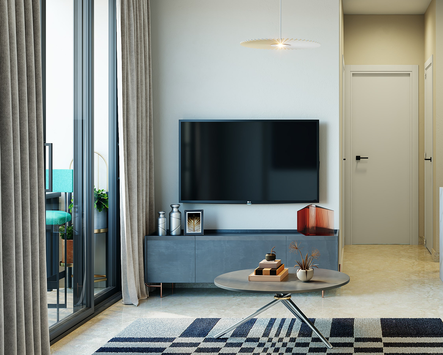 Contemporary Design With A Grey TV Unit - Livspace