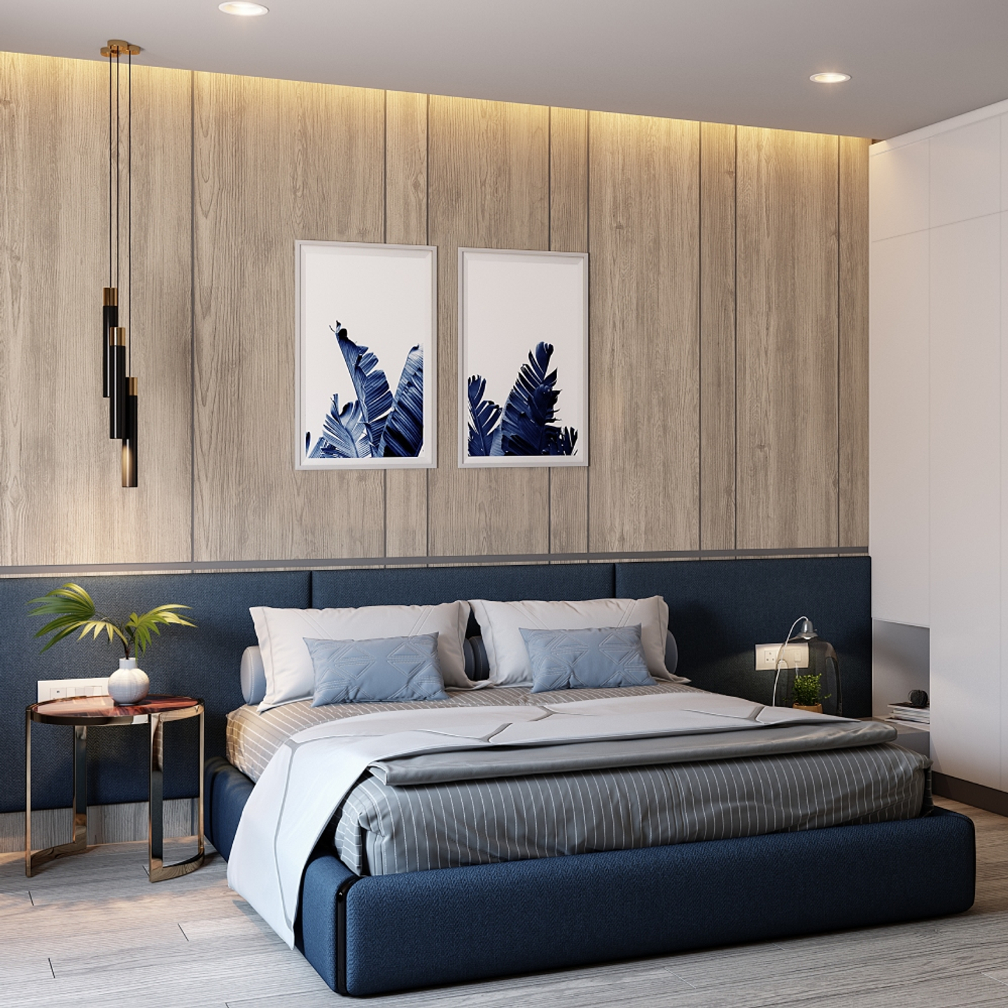 Elegant Brown And Blue Wall Design For Bedrooms | Livspace