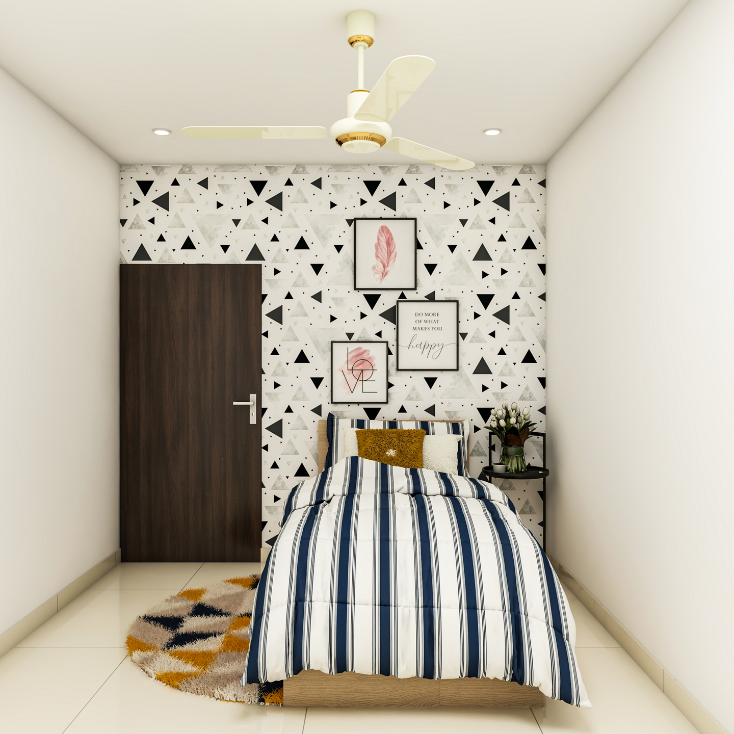 Modern Kid's Bedroom With Triangle Design Wallpaper - Livspace