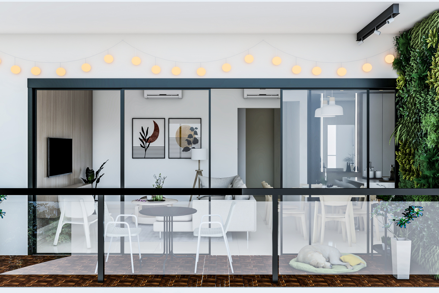 Spacious White Balcony With Vertical Garden - Livspace