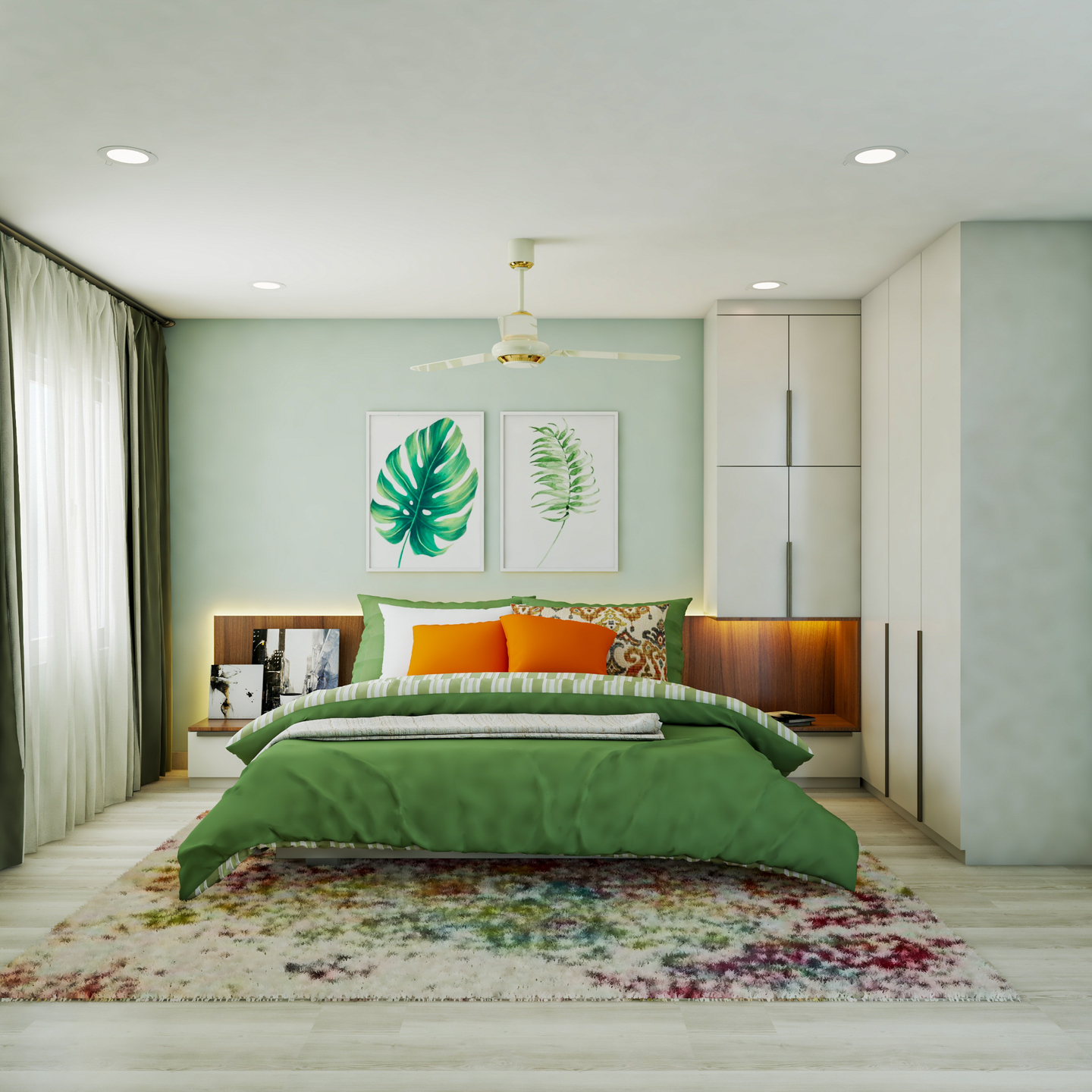 Earthy-Toned Bedroom Design With Maximum Storage - Livspace
