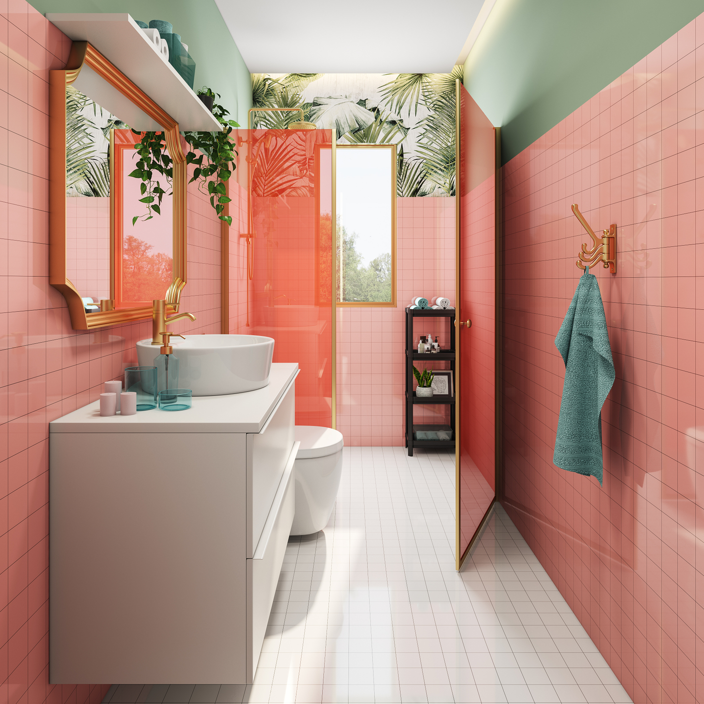 Spacious Pink Bathroom Design - Livspace