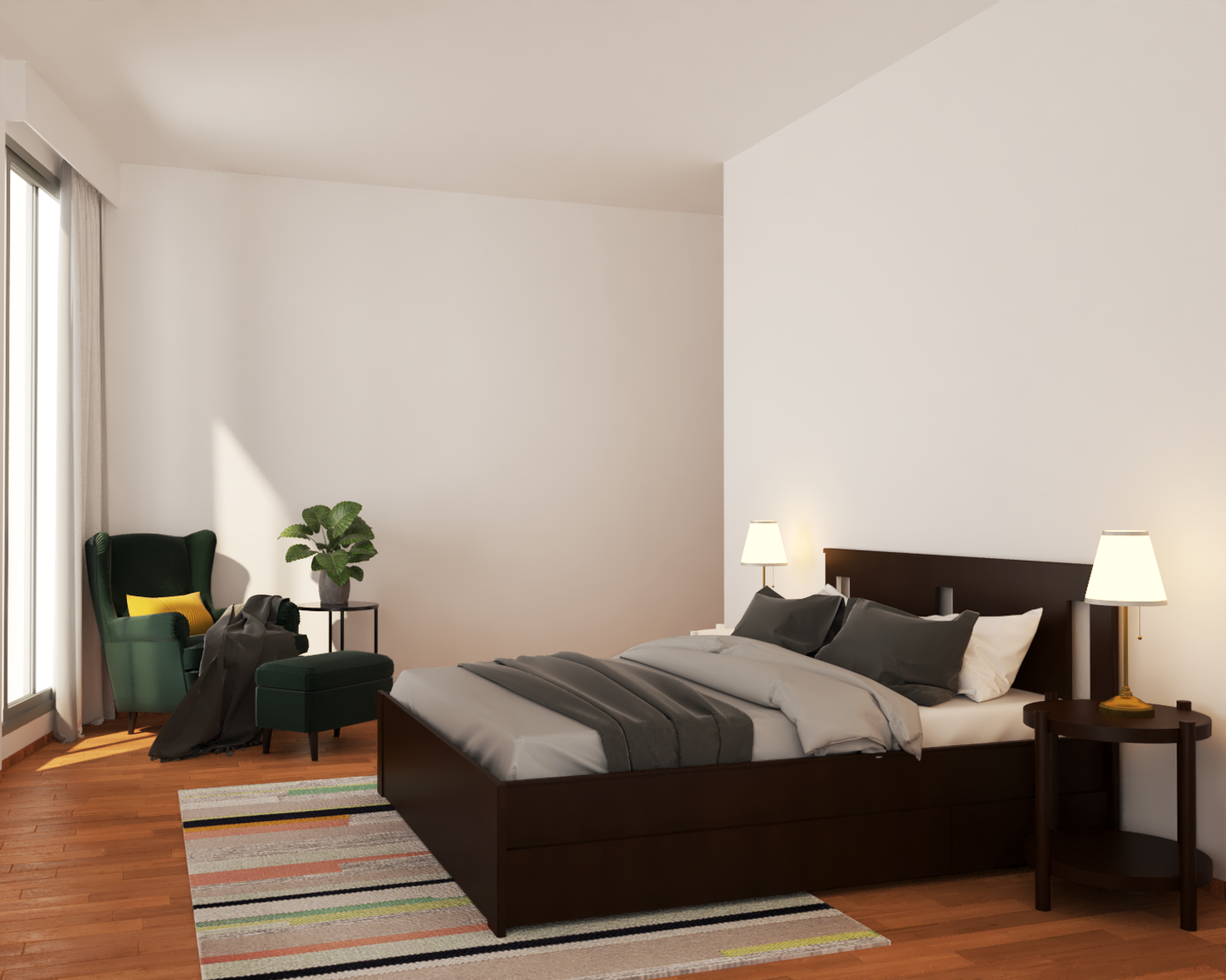 Master Bedroom With Wing Chair - Livspace