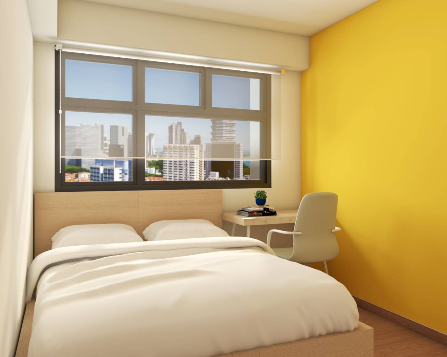 Master Bedroom Design With Pop of Yellow Colour - Livspace
