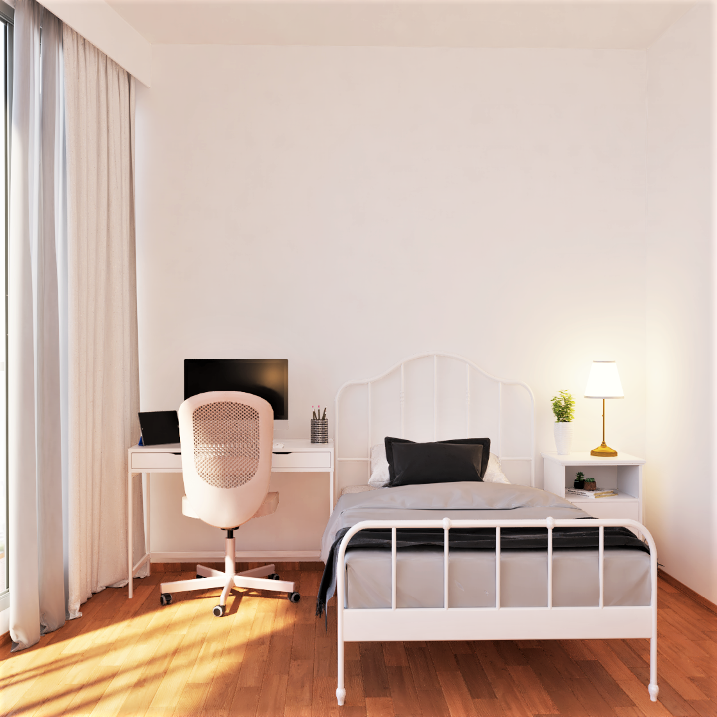Compact White-Themed Kid's Bedroom - Livspace