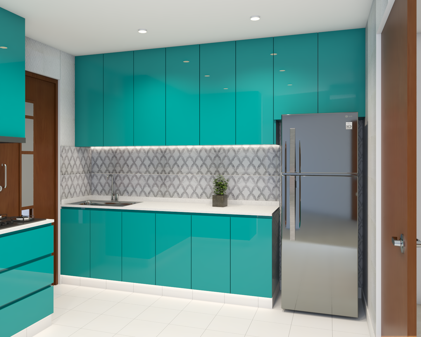 Spacious Kitchen Cabinet Design In Vibrant Green