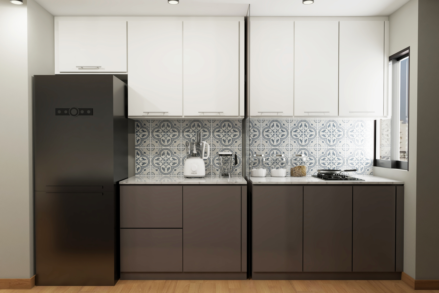 Parallel White And Grey Kitchen Design - Livspace