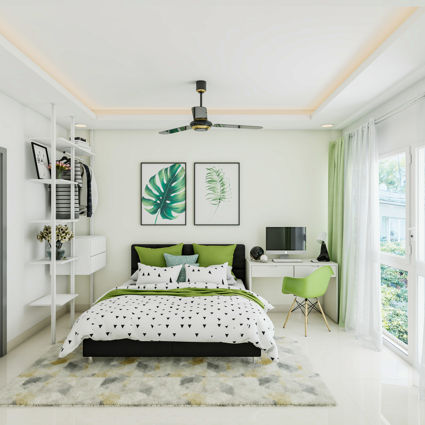 Modern And Spacious Master Bedroom Design With Green Decor Livspace