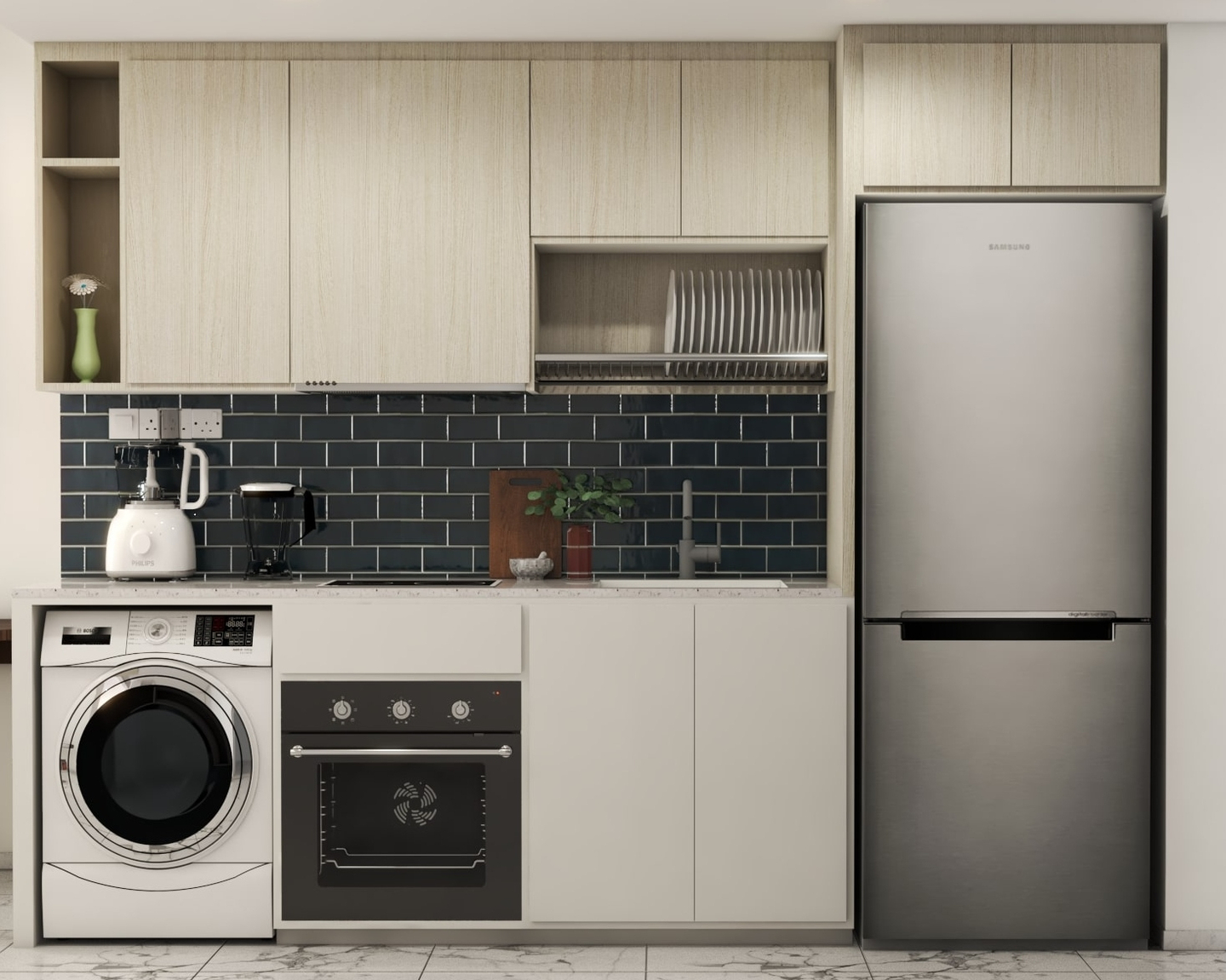 Rectangular Kitchen Backsplash Tiles Design With A Brick Pattern Livspace