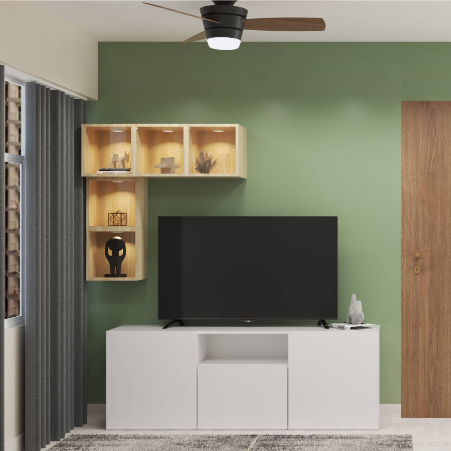 TV Unit With Wall Storage - Livspace