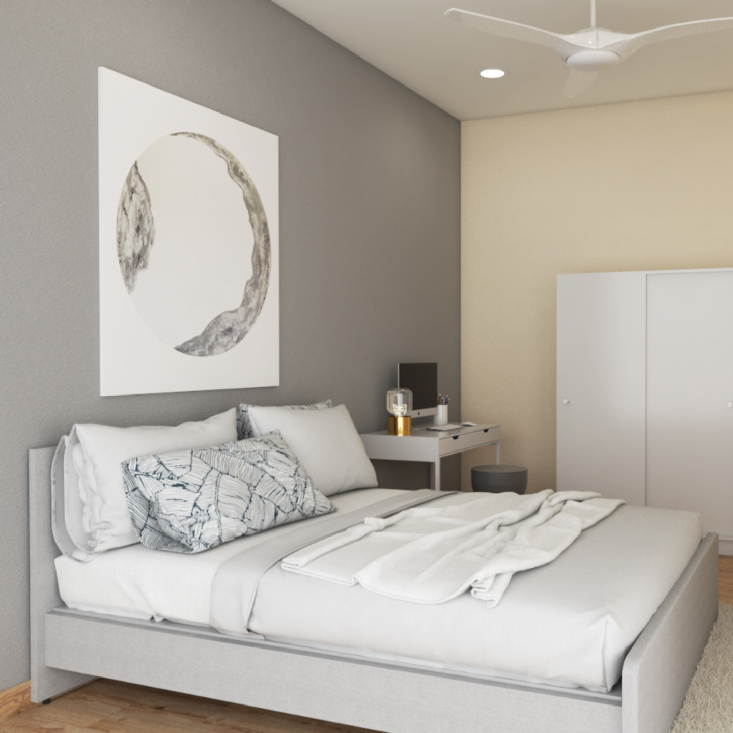 Grey Bedroom Wall Paint Design With Wall Art | Livspace