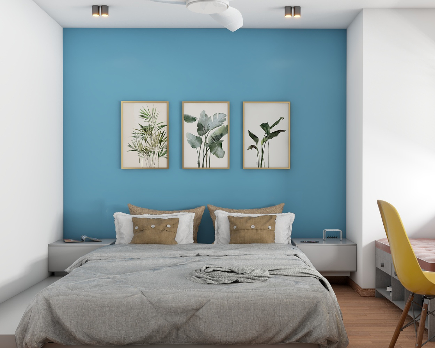 Blue Bedroom Wall Paint Design With Framed Art Livspace