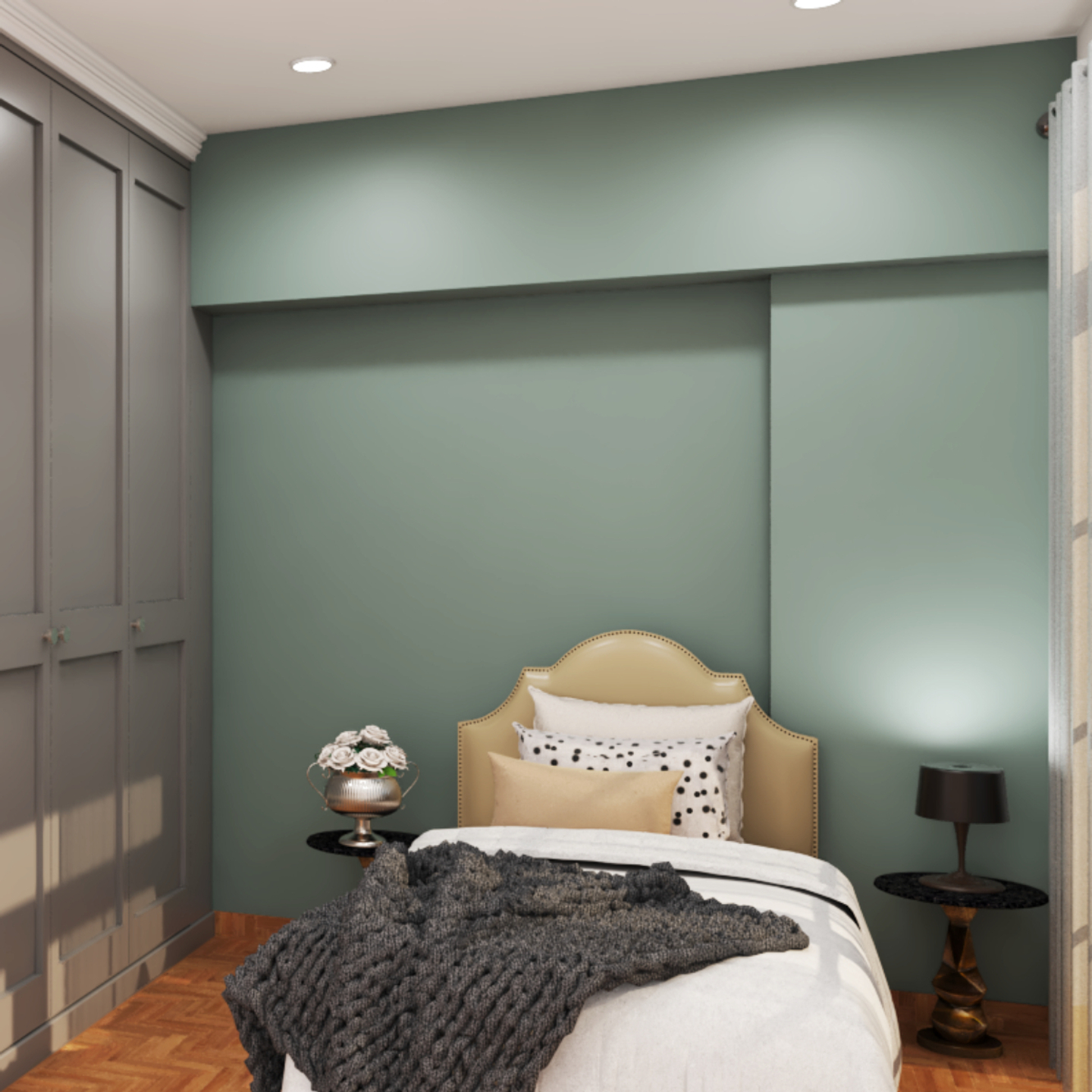 Muted Green Modern Wall Paint Design For Bedrooms | Livspace