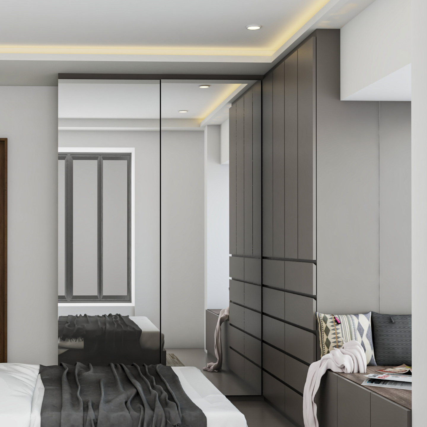 2Door Grey Wardrobe Design Livspace