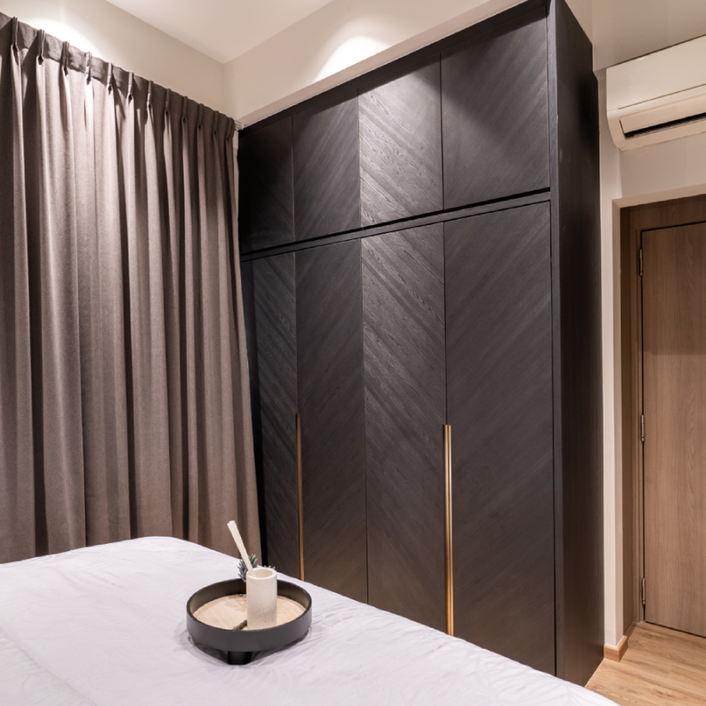 4-Door Swing Wardrobe Design With Golden Handles | Livspace