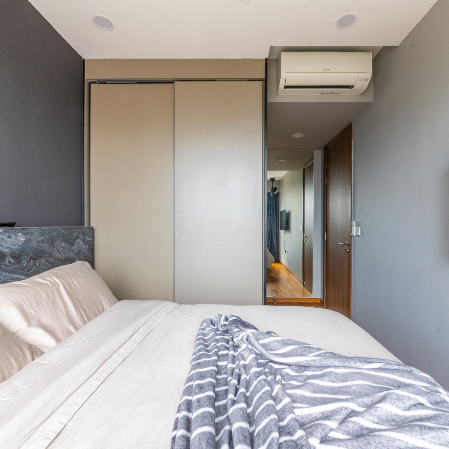 Light Grey Sliding Wardrobe Design | Livspace