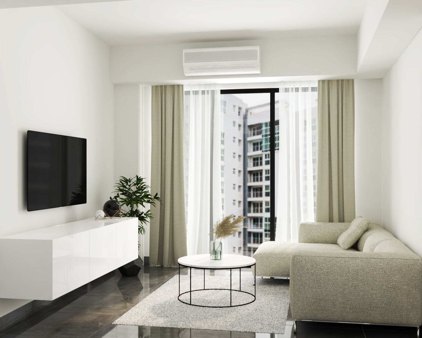 Contemporary Living Room Design With WallMounted TV Unit Livspace