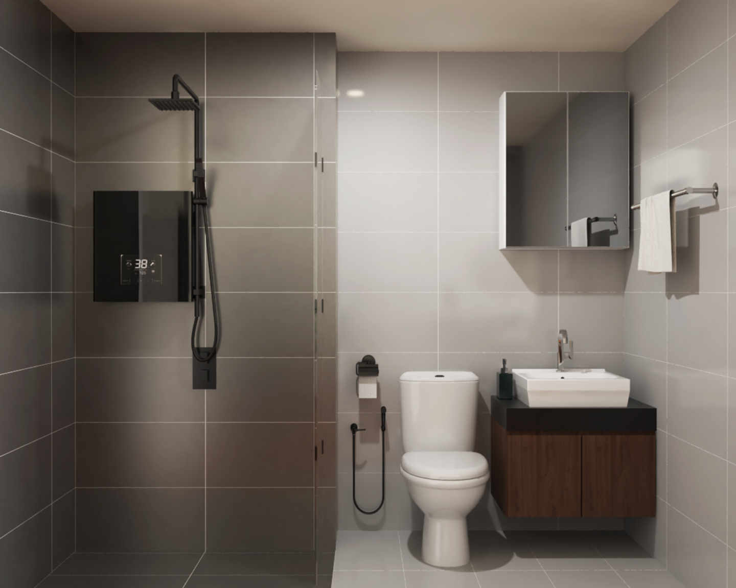 Spacious Bathroom Design With Wall Mounted Storage Livspace 3843