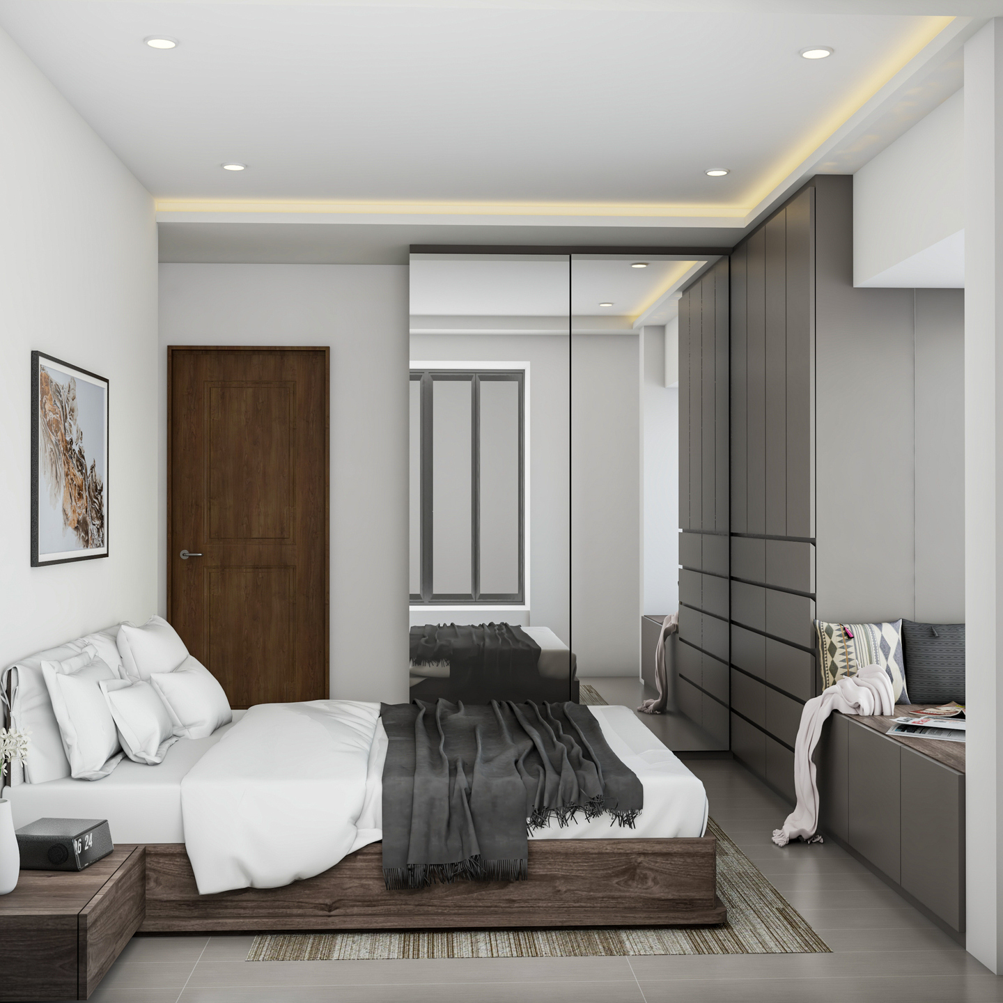 Compact Grey Master Bedroom - Livspace