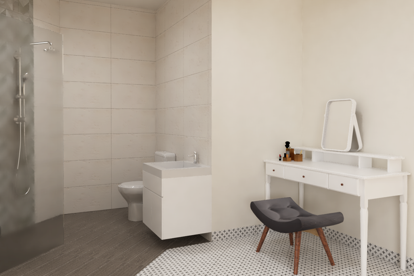 White Dresser Section Contemporary Spacious Bathroom Design - Livspace